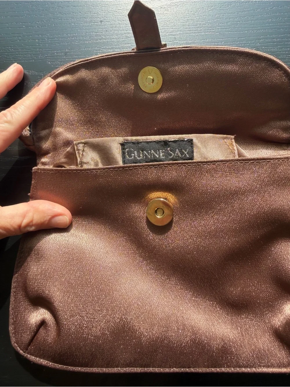Vintage Gunne Sax Elegant Satin Formal Evening Clutch in Bronze